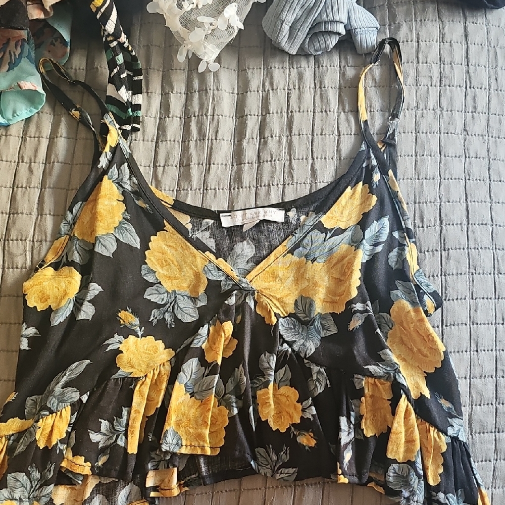 Floral Yellow and Black Women's Top